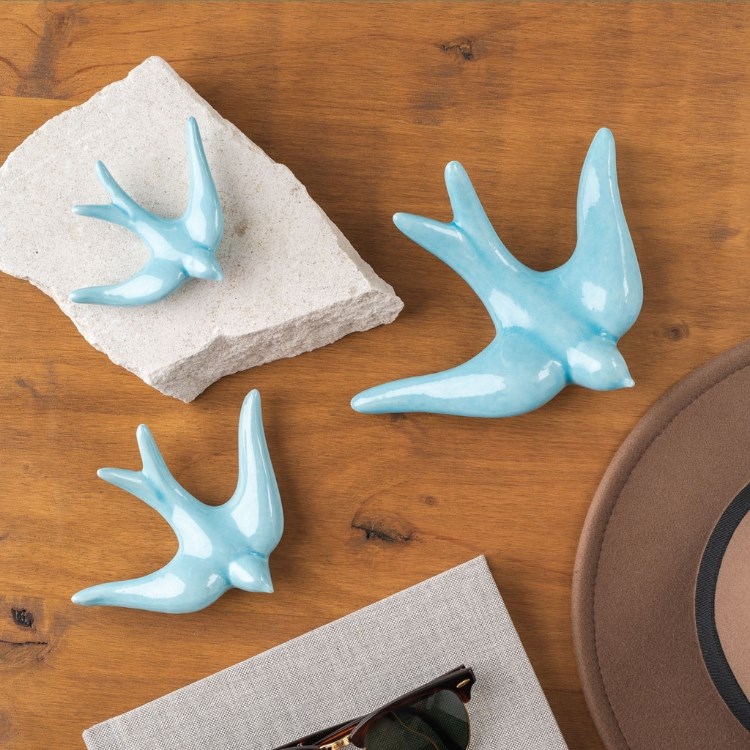 Light blue ceramic swallows decor