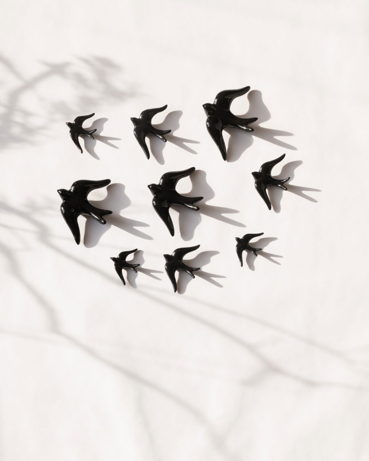 Picture of Set of 3 black ceramic swallows