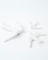 Set of 3 white ceramic swallows